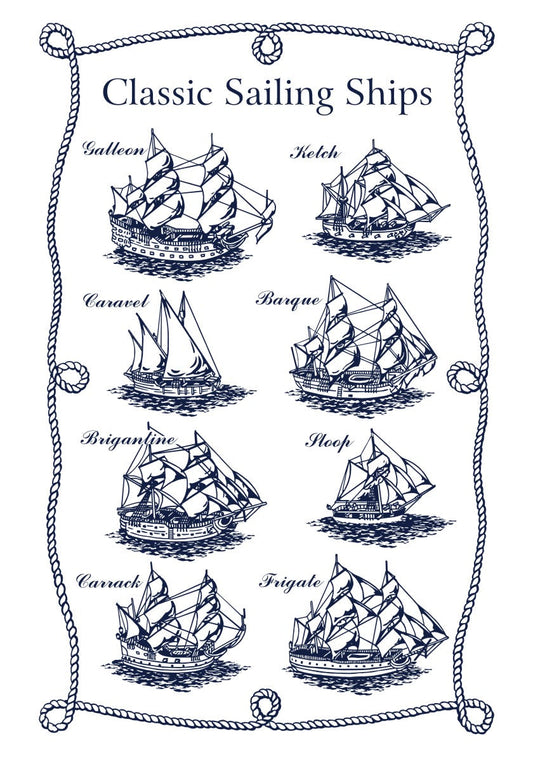 Classic Sailing Ships 100% Linen Tea Towel