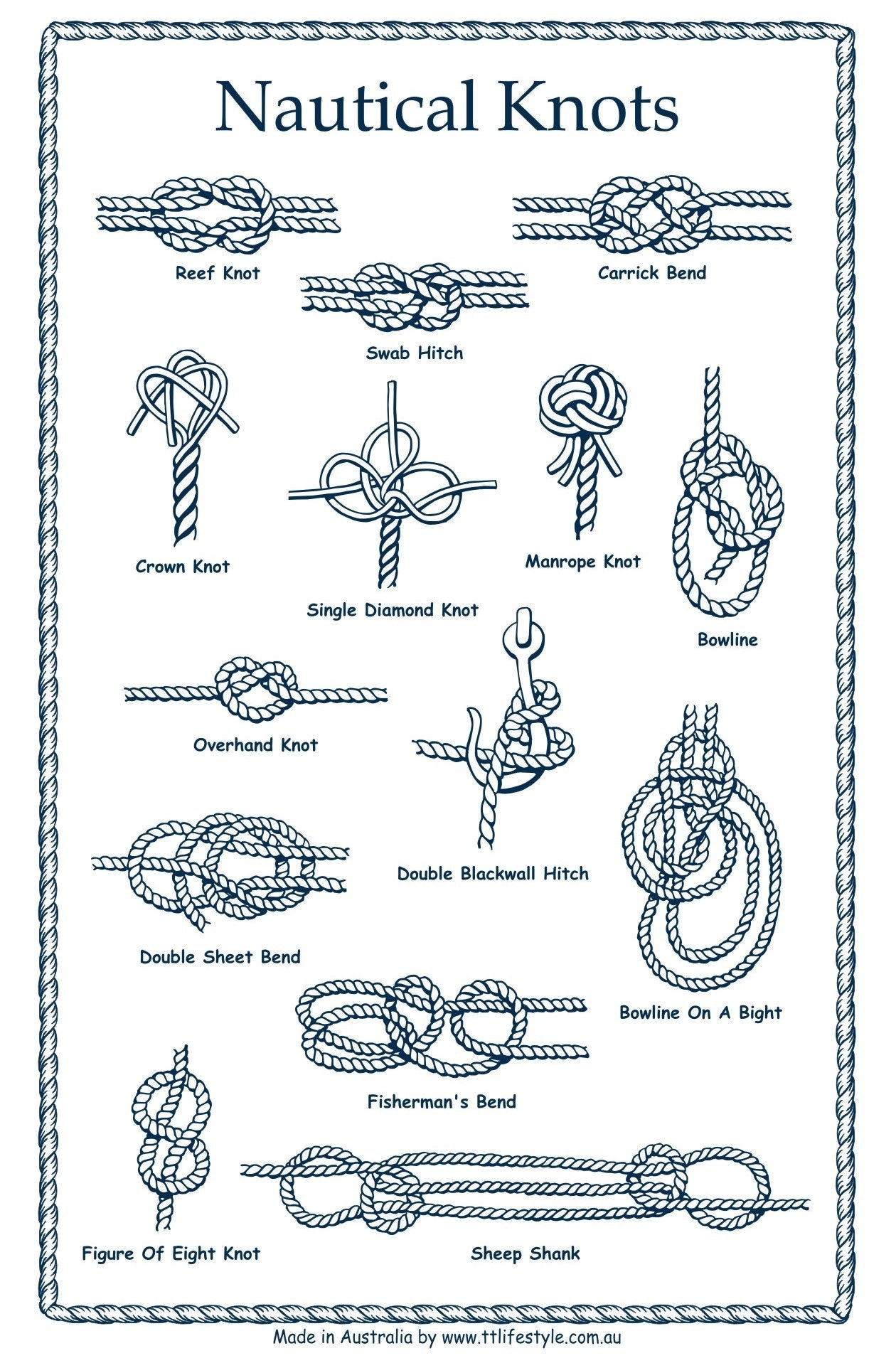 Nautical Knots 100% Linen Tea Towel